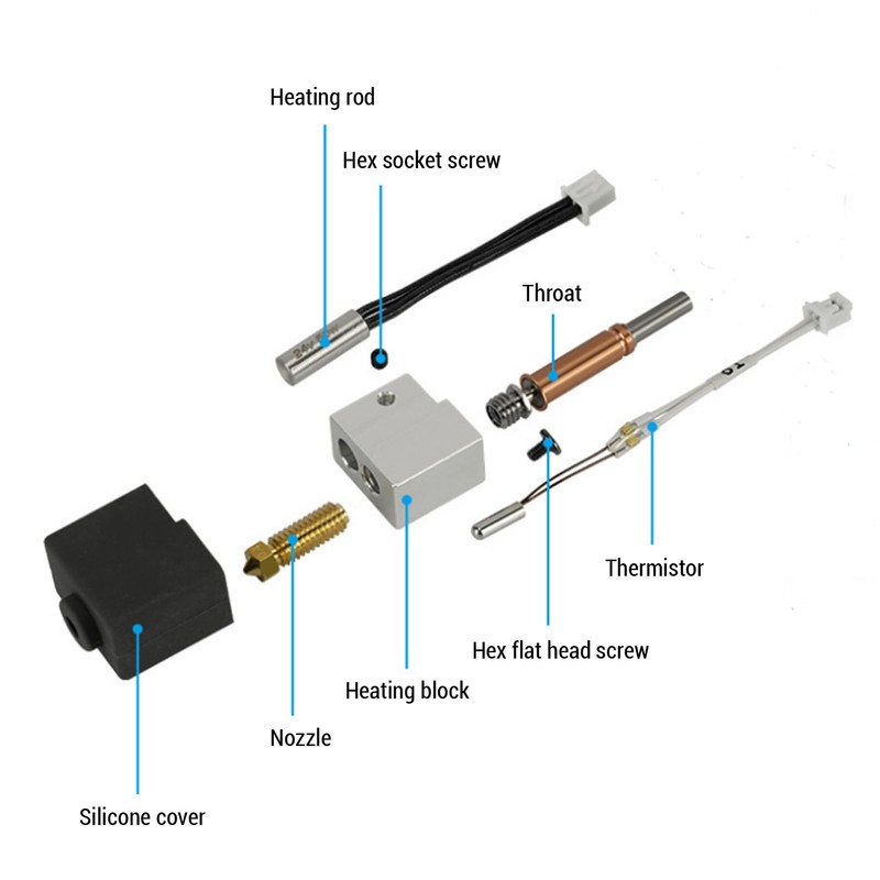3D -Drucker Extruder Hotend Assembly, All Metal 100k Thermistor Hot