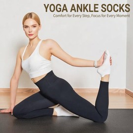 Bearbay 5 Pairs Pilates Socks for Women - Non Slip Grip Socks for Yoga, Barre, Hospital, Barefoot