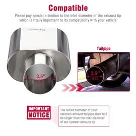 Upower - Punta de escape cuadrada de 2.5 pulgadas, entrada de 3 x 5.5 pulgadas, salida de 9 pulgadas de largo, acero inoxidable chapado en cromo pulido, tubo diesel