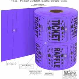 Tacticai 500 Raffle Tickets, Purple (8 Color Selection), Double Roll, Large Ticket for Events, Entry, Class Reward, Fundraiser & Prizes