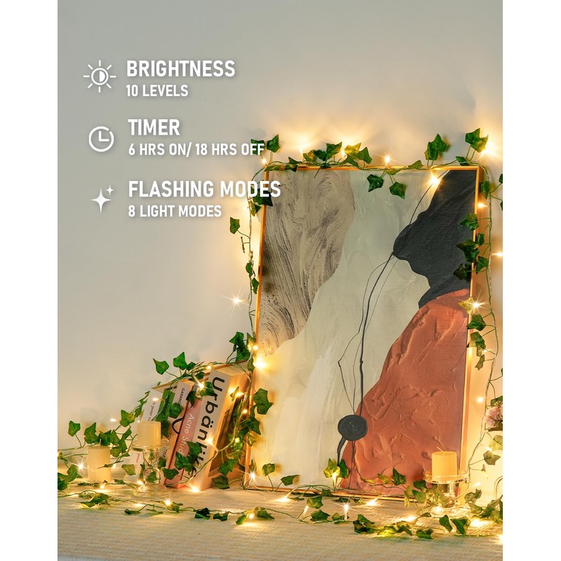 JMEXSUSS 100 LED Vines with Lights Plug in, Ivy Vines