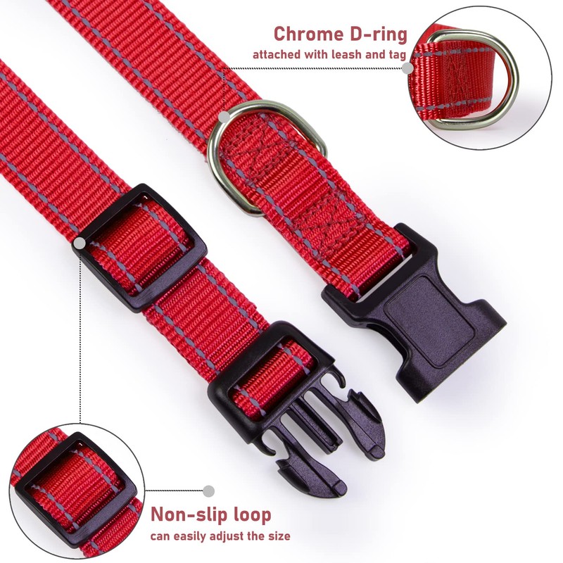 Reflective Dog Collar with Buckle Adjustable Safety Nylon Collars for