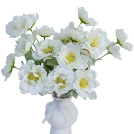 Lumoslyy Artificial Poppies Flowers, Fake Flowers 5 Stems for Home Decoration 19.7 inches Silk Flowers Poppy Realistic Arrangement (White)