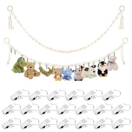 XYTAHDM Cuddly Toy Storage Net, 200 cm Hand-Woven Rope with 20 Clips, Cuddly Toy Storage, Soft Toy Storage, Net for Cuddly Toys, Cuddly Corner, Room Decoration