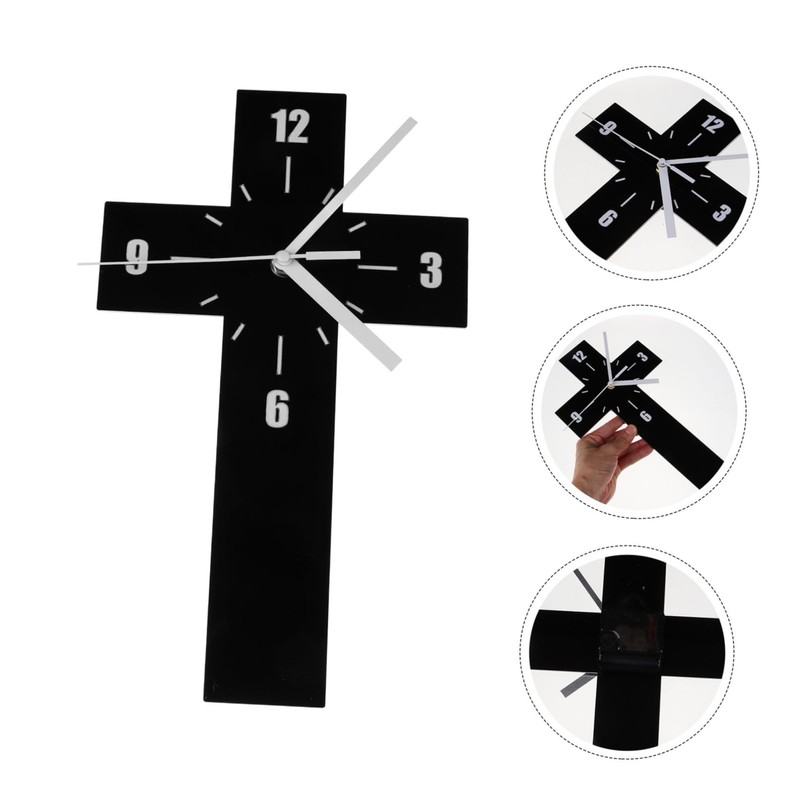 Ciieeo Mute Wall Clock Novelty Cross Shaped Decorative Clock for