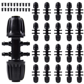 Kalolary 20PCS Barbed Tee 1/2 inch Tubing to 1/4 inch Irrigation Tube Anti-Drop Premiun Fitting (fits 13mm ID/ 4mm ID) (Black)