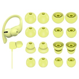 8 Pairs Powerbeats Pro Ear Tips Buds, 4 Size Replacement Soft Flexible Fit in Case Noise Reduce Silicone Gel Earbuds Eartips Wing Skin Accessories Compatible with Beats Flex/BeatsX - Yuzu Yellow
