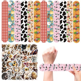 CZWXOXO 74PCS Farm Animals Party Favor 50PCS Barnyard Party Stickers&24PCS Slap Bracelets Farm Animals Birthday Supplies Team Gift Fillers School Classroom games Rewards Supplies