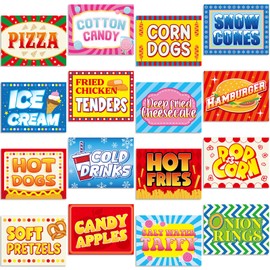 Yeaqee Yeaqee 16 Pieces Carnival Food Signs Cutouts for Classroom Carnival Party Bulletin Board Decor Food Truck Signs Corn Dogs Snow Cones Cotton Candy