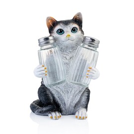 Adorable Cat Salt & Pepper Shakers - Resin Feline Figurine with Glass Spice Jars - Whimsical Kitchen Décor