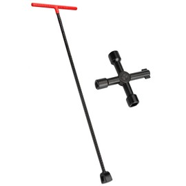 Eapele Water Meter Key 28 inch Enforced Steel T-Handle With 4-way Multi-Functional Universal Cross Key