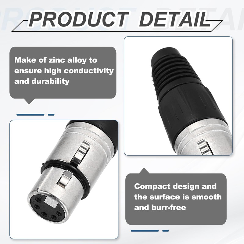 sourcing map 4pcs 5 Pin XLR Female Connector, Microphone Audio