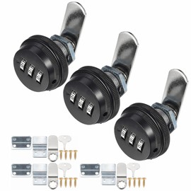 Kitmose 3 Pack Combination Cabinet Cam Lock Password Coded Lock with 3/4" Cylinder and Chrome Finish, Security Cam Locks for Cabinet Filing Drawer Mailbox (Black)