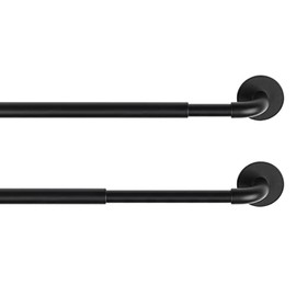 KXLife 2 Pack Adjustable Sticky Self Adhesive Sash Curtain Rod for Metal, Wood Doors, 11 to 17 Inch Multi-Use Cafe Sidelight Sash Rods for Door Panels, Windows, Closets, Washroom, (Black,Set of 2)