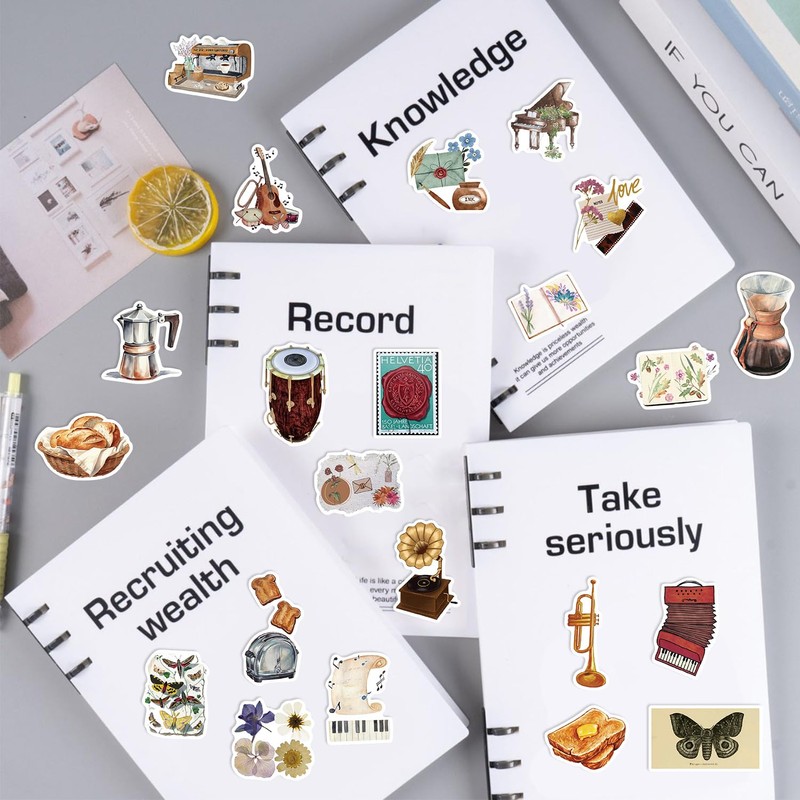 50Pcs Vintage Stickers Pack, Retr Cafe Retro Music Stickers for