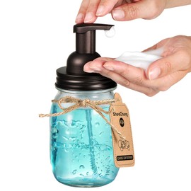 Mason Jar Foaming Soap Dispenser - Rustproof Stainless Steel Mason Jar Lid and Foaming Soap Pump,Best Hand Foam Soap Dispenser Glass for Bathroom Vanities or Kitchen Sink,Countertops - Bronze (1 Pack)