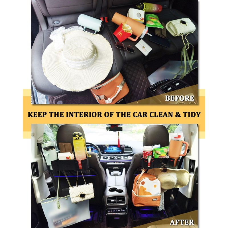 Car Headrest Backseat Cup Holder 3.7" with Organizer, High Capacity