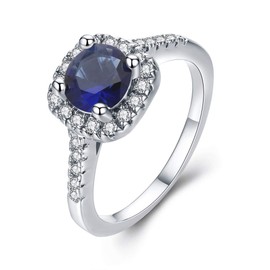 UFOORO White Gold Plated Blue CZ Crystal Square Simulated Diamond Engagement Ring Promise Rings for Women (Blue-W, 11)