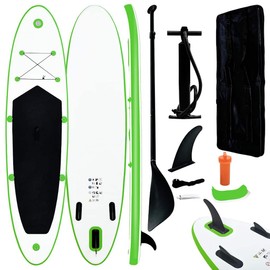 vidaXL Stand Up Paddleboard Set, Inflatable & Easy to Transport, Durable with High-Pressure Screw Valves, Ideal for Recreational Paddling and Small Waves, Green and White, Includes Carrying Bag
