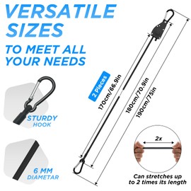 SDTC Tech 70 Inch Adjustable Bungee Cords with Carabiner Hooks, Easy to Adjust from 7" to 70", Ratchet Tie Down Straps for Hanging Plants/Grow Light/Tents and Various Tie-Down Uses, 2 Pack