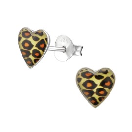 Zenvie Sterling Silver Leopard Heart Stud Earrings with Gift Box - 7mm x 6mm