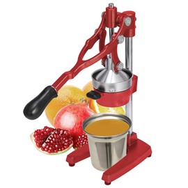 Gowintech 19 Inch Height Extra Tall Commercial Heavy Duty Cast Iron Hand Press Manual Orange Citrus Lemon Lime Grapefruit Pomegranate Fruit Juice Squeezer Machine with Stainless Steel Cup Red