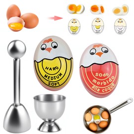 GZkushi 2 pieces egg timer for cooking, reusable timer egg for egg cooking, suitable for home, school, restaurant (with egg shell opener and egg tray)