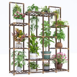 EnHomee Plant Stand Indoor Tall Plant Stand Outdoor Large Wood Plant Shelf Indoor for 14 Pots Plants,4-tiers Plant Holder for Patio Living Room Gardening Balcony 44.8" Wx47.2 Hx11.78 D