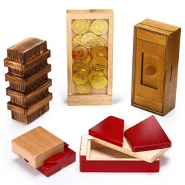 Hanaive 5 Pack Christmas Puzzle Box Gift Wooden Secret Money Puzzle Box with Hidden Compartments Ideal Money Box 3D Wood Lock Box Difficult Cash Gifts for Adults Teens(Retro Style)
