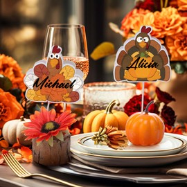 Yalikop 48 Pcs Thanksgiving Turkey Place Card with Maple Pumpkin Thanksgiving Name Cards for Table Fall Guest Folded Seat Seating Card for Fall Autumn Dining Table Party Favors Supplies