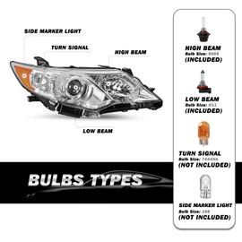 SOCKIR Halogen Headlight Assembly Fit for 2012-2014 Toyota Camry L/Le/Xle/Hybrid/Se Headlamp Replacement Right Passenger Sides