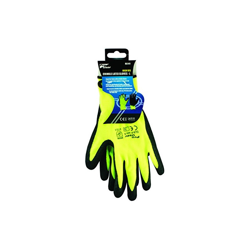 pro user Pro User BB-RG141 High Vis Crinkle Latex Gloves-L,