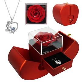ELEUTH Real Eternal Rose with Necklace Jewellery Gift Box, Preserved Rose Flower Box, Women Mother's Day Gift for Mum Valentine's Day Wedding Anniversary Christmas Gift for Mother Wife Girlfriend
