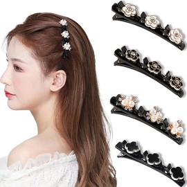 Women's Hair Clips, 4 Pieces Rhinestone Hair Clip, Elegant Hair Clips for Women Girls, Double Layer Mini Hair Clips, Hair Clip with Crystal Flower, for Women, Girls