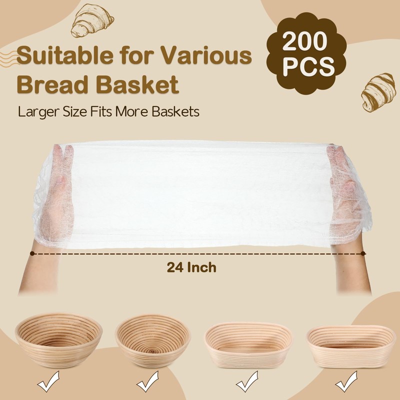 Fanfanwin 200 Pcs Banneton Liner Bread Proofing Basket Covers Non