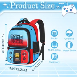 WIFILLET School Backpack for Boys, Gamer Backpack for Boys Kids Teens, 17" Video Game Bookbag for Elementary Middle School Ages 6-16