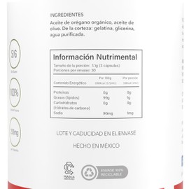 VIZANA NUTRITION | Aceite de Orégano en Capsulas Soft Gel, 80% Carvacrol min. (90 Caps-370mg)