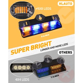 HLauto 2002L Emergency Dash Strobe Lights: 2x8.5 inch Amber Blue Safety Lights, 48 LED Flashing Warning Hazard Windshield Visor Traffic Light Bars for Trucks, Construction Vehicles