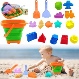 Wohlstand 17 Piece Children's Beach Toy, Sand Toy Set, Sand Toy, Foldable Sand Toy, Travel Sand Toy, Beach Toy for Children Boys Girls Age 3 4 5 6 7+