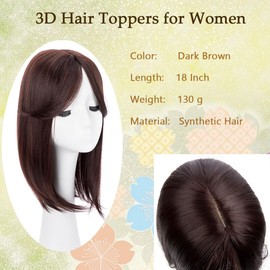 Lace Front Hair Straight Topper Big Base Cover Thinning Hair White Hair Clip in Hair Toppers for Women Fiber Wiglets with Fringe (Dark Brown)