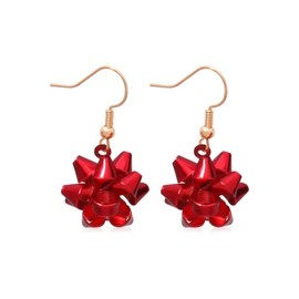 ZHOUMEIWENSP 1 Pair Christmas Elk Earrings Holiday Xmas Bow Christmas Tree Earring for Women Red Festive Drop Dangle Earring Studs Christmas Jewelry Gifts (Red flower ball)
