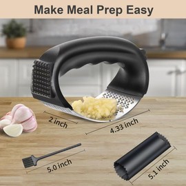 Oeraidim Stainless Steel Garlic Press Garlic Crusher and，New Innovative Garlic Chopper with Peeler and Brush for Smash Garlic