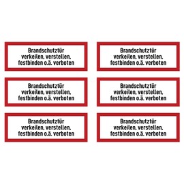 Stickers: 52 x 148 mm, Pack of 6 – Fire Door Wedge, Adjust, Tie or Similar – Fire Safety Sign – Safety Sign for Fire Protection Device and Instructions for Use – DIN 4066 – D1