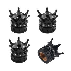 4PCS Bling Crown Car Tire Valve Caps,Stylish Tire Valve Stem Caps with Rhinestones & O-Ring for Cars Decorations,Universal Air Valves Cap for Car Tires for Trucks,SUVs,Bicycles (Black/4pcs)