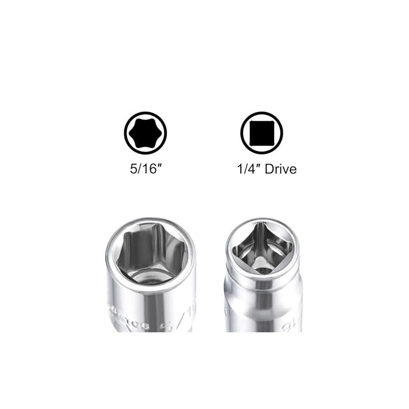 TA-VIGOR 4 Pcs Shallow Socket, 1/4-inch Drive 5/16-inch Professional Shallow