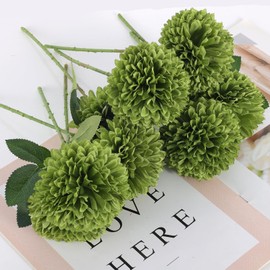 Hananona Hananona 12 Pcs Artificial Chrysanthemums Flowers Ball Flowers, Fake Mums Flowers Green Silk Flowers for Home Decor Indoor Floral Arrangement St Patricks Day Table Centerpiece (12, Green)