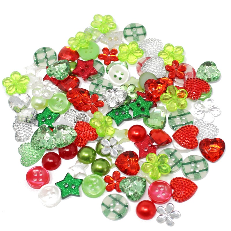 100pcs Christmas Acrylic Resin Flat Back Buttons for Card Making