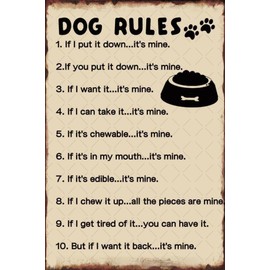 Retro Dog Rules Sign Dog Themed Wall Decor Funny Quote Metal Tin Sign Dogs Decor Gifts For Dog Lovers Doghouse Kitchen Fence Stickers Poster Bar Decor 8x12 Inch