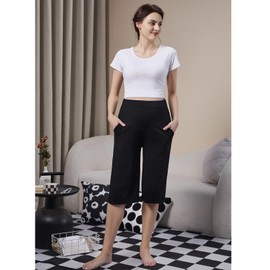 COLOMI Maternity Shorts for Women Maternity Capris Yoga Pregnancy Pants Soft Joggers Lounge Trousers Women Pajama Bottoms (XXL, Black