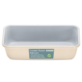 BAKKENMASTER Premium Loaf Pan 1 lb – Aluminum, Ceramic Non-stick Coating, PTFE & PFOA Free, Even Heat, Non-toxic, 4.7" x 9", Perfect for Pound Cakes, Breads, & More - Cream